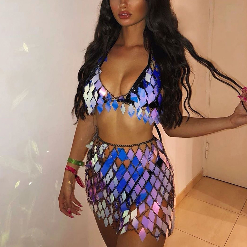 FestivalQueen Women's Sequined - Crop Top Crochet 评论和价格