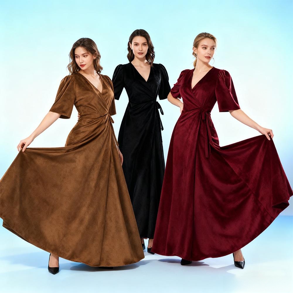Ladies Long V-Neck Wrap Slim P - Linen Dress Wrap 评论和价格