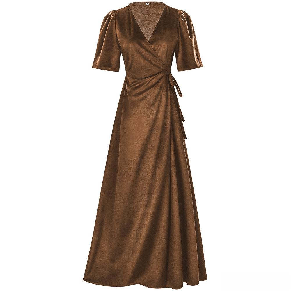 Ladies Long V-Neck Wrap Slim P - Linen Dress Wrap 评论和价格