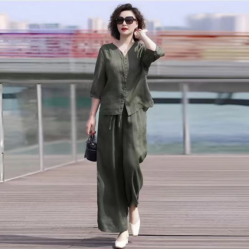 Cotton and Linen Women's Set 2 - Linen Pant Wide 评论和价格