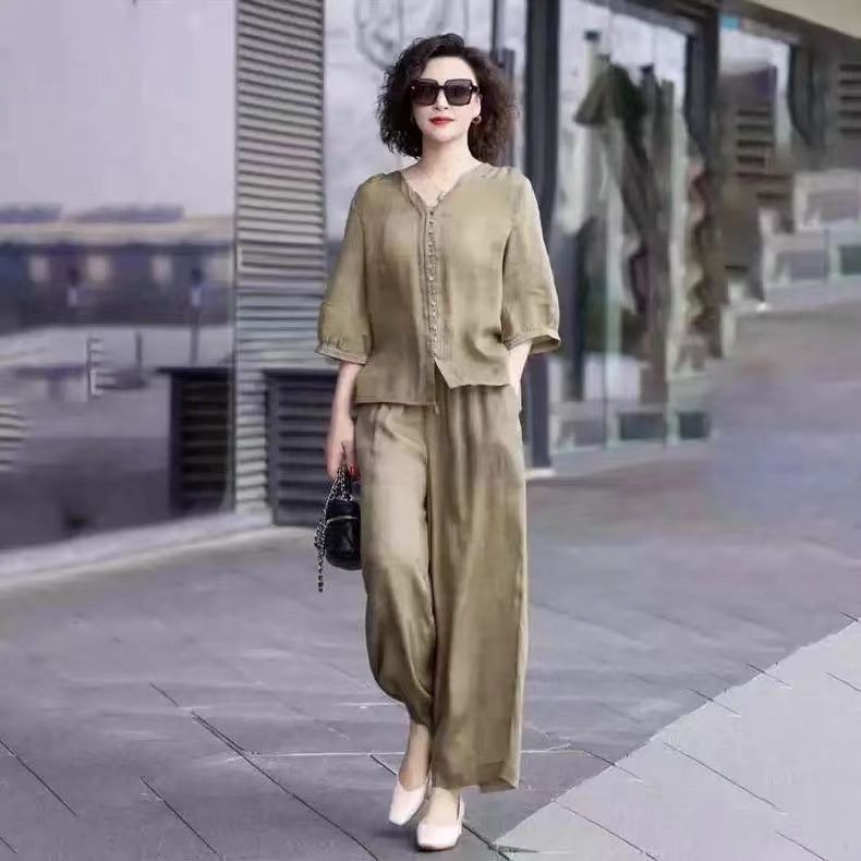 Cotton and Linen Women's Set 2 - Linen Pant Wide 评论和价格