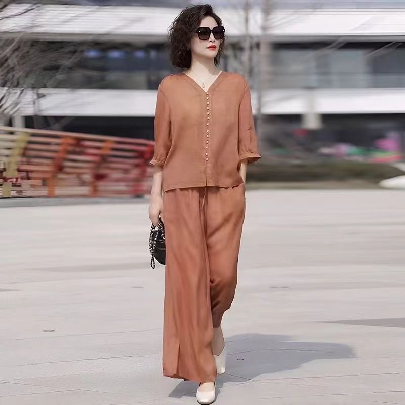 Cotton and Linen Women's Set 2 - Linen Pant Wide 评论和价格