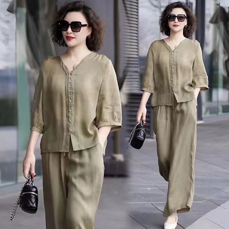 Cotton and Linen Women's Set 2 - Linen Pant Wide 评论和价格