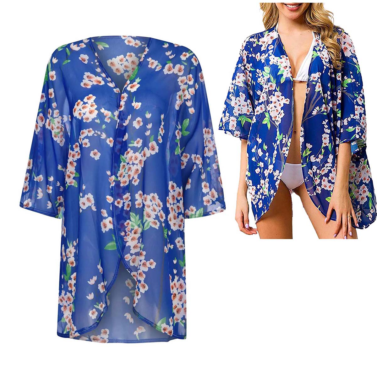 Women's Loose Sheer Chiffon Ki - Kimono Sheer Floral 评论和价格