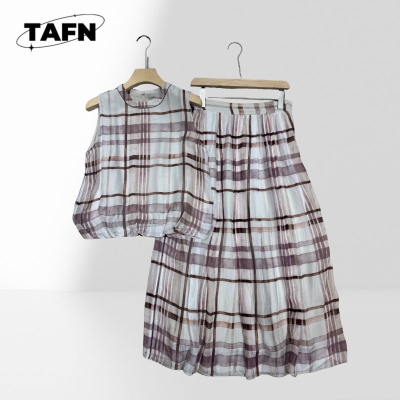 Elegant Women Checkered Two Pi - Midi Skirt Floral 评论和价格