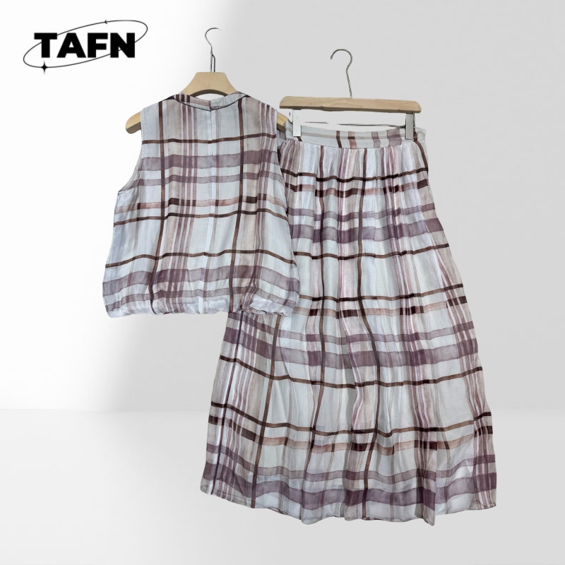 Elegant Women Checkered Two Pi - Midi Skirt Floral 评论和价格