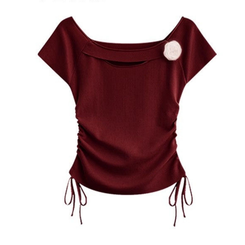 Women Lucky Wine Red T-Shirts  - Midi Skirt Floral 评论和价格