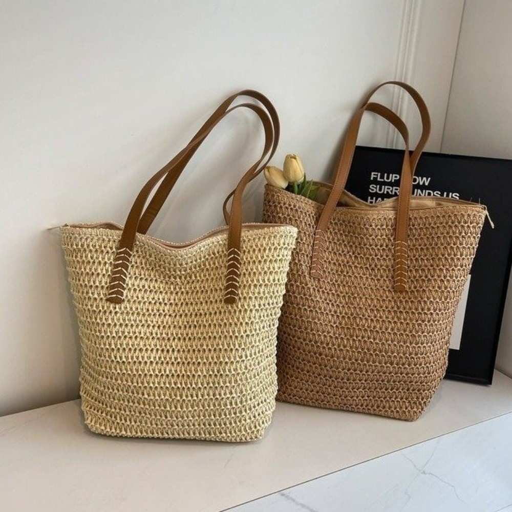 Cute Solid Color Weave Straw T - Tote Bag Beach 评论和价格
