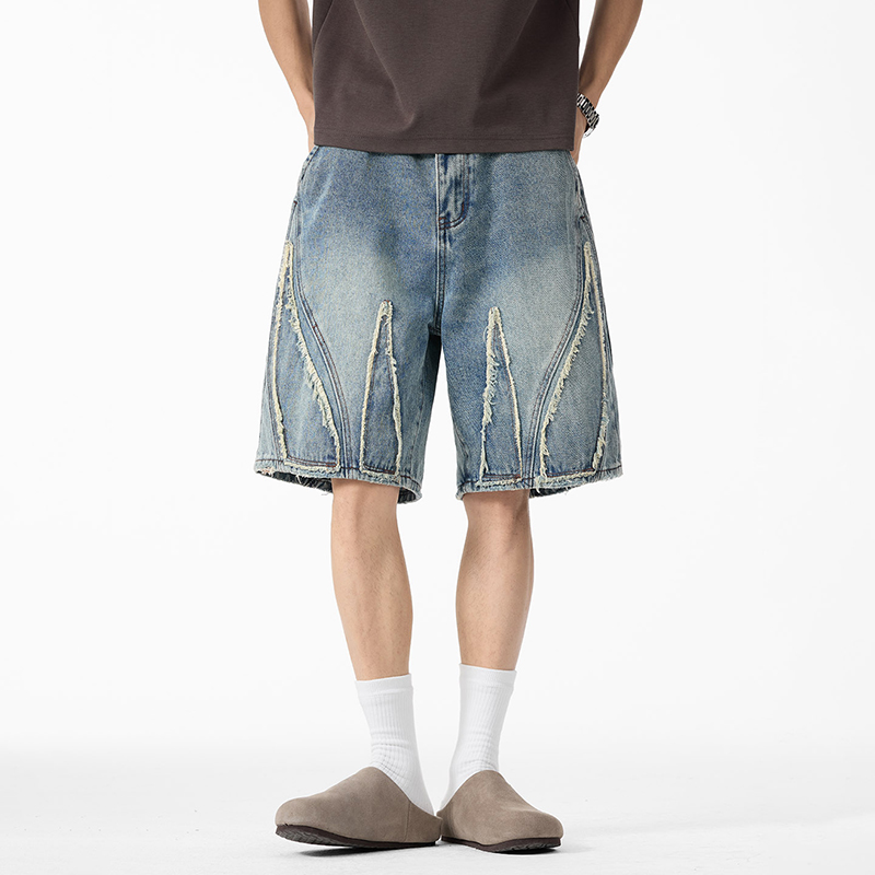 Men's Baggy Denim Jorts, Raw E - Shorts Denim Frayed 评论和价格
