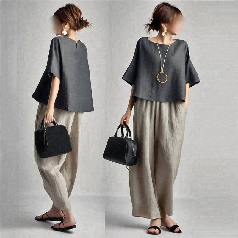 Two Pieces Women Pant Sets Sol - Linen Pant Wide 评论和价格