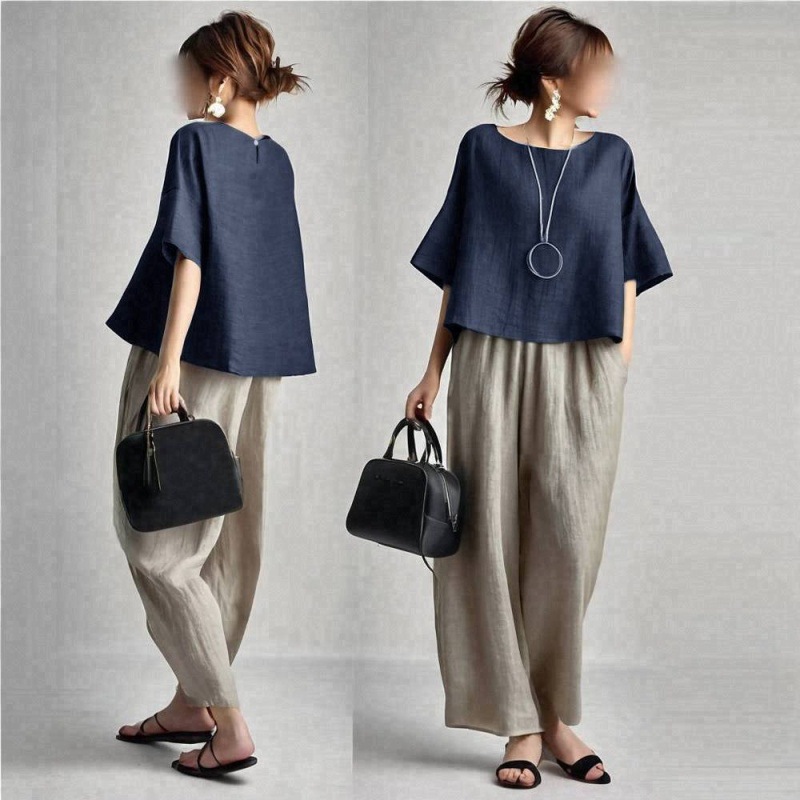 Two Pieces Women Pant Sets Sol - Linen Pant Wide 评论和价格