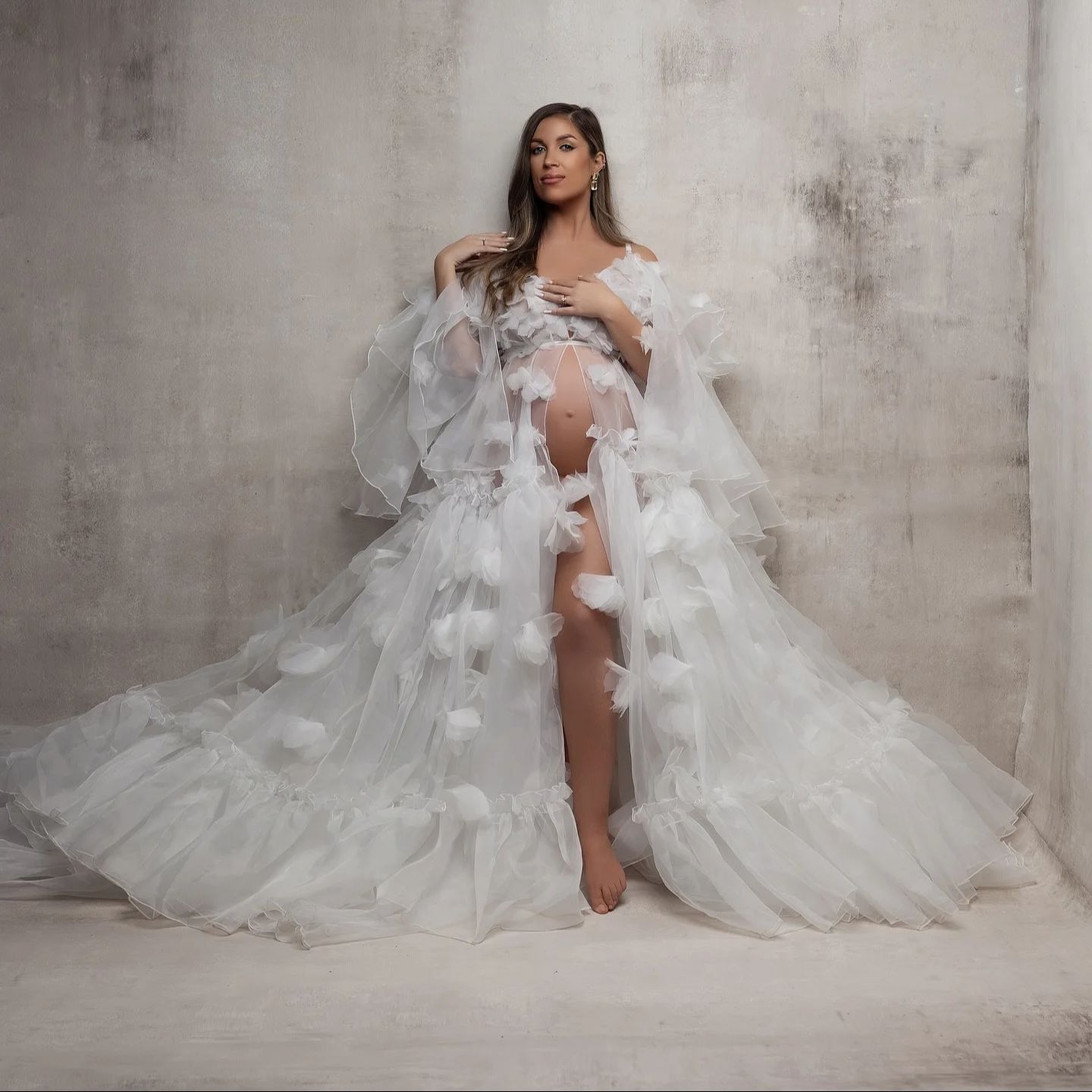 White Floral Tulle Bridal Wrap - Kimono Sheer Floral 评论和价格