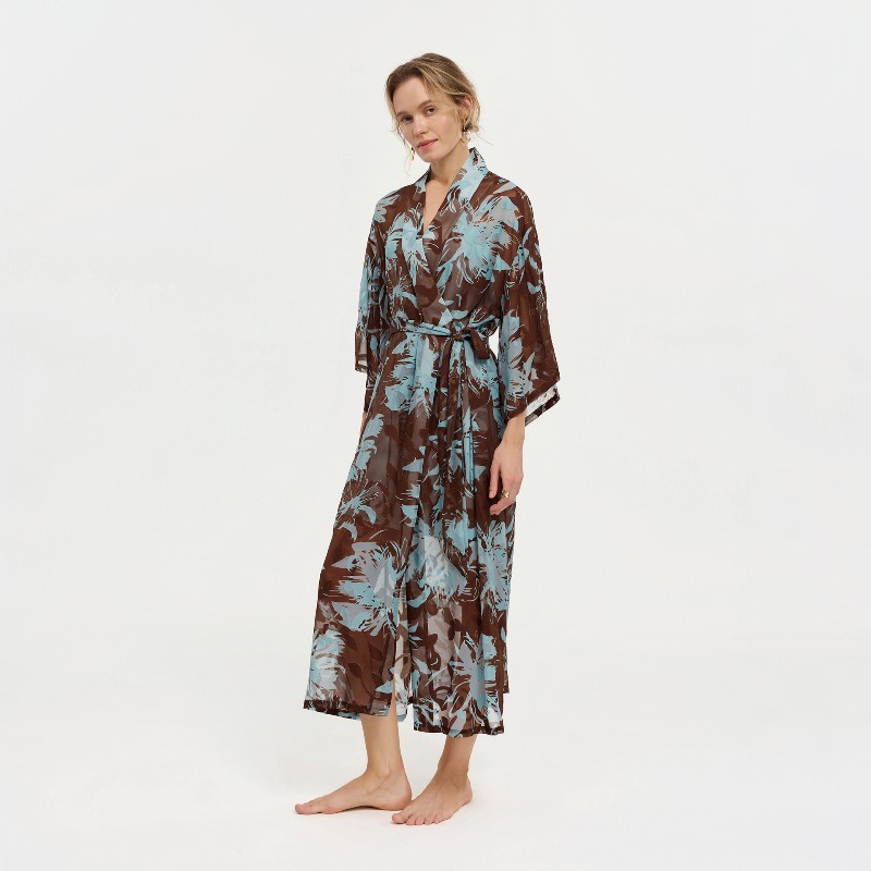 Women Black White Ink Floral S - Kimono Sheer Floral 评论和价格