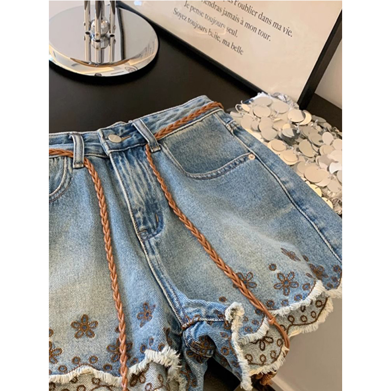 Breathable Vintage Denim Short - Shorts Denim Frayed 评论和价格