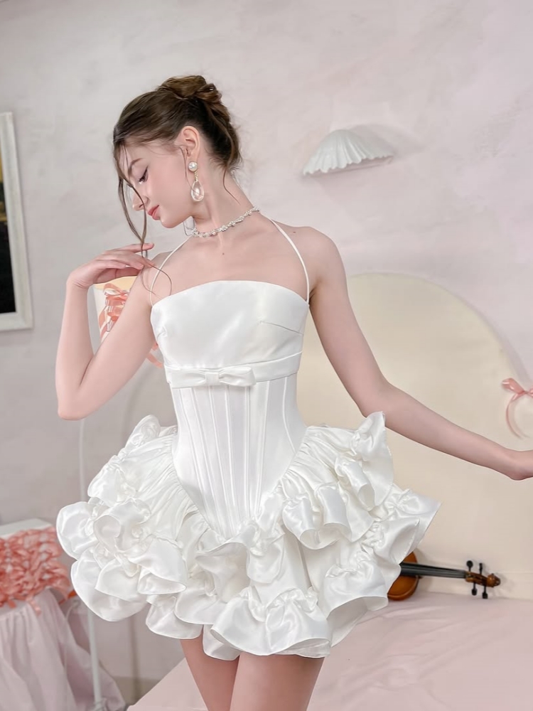 Women Pink White Lace-up Dress - Maxi Dress Halter 评论和价格