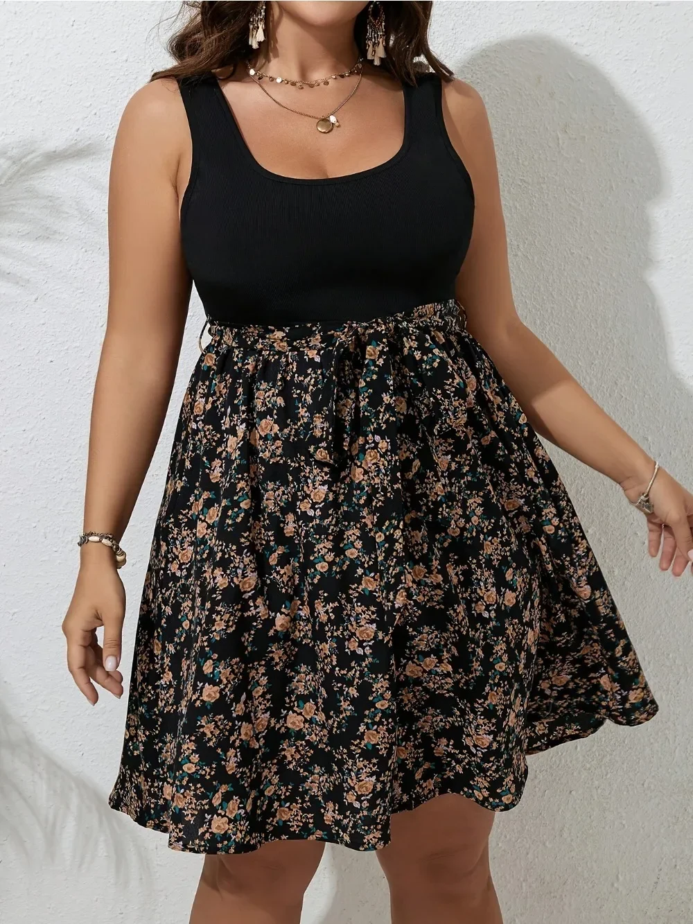 Plus Size Dress Summer Knit Fl - Romper Floral Print 评论和价格