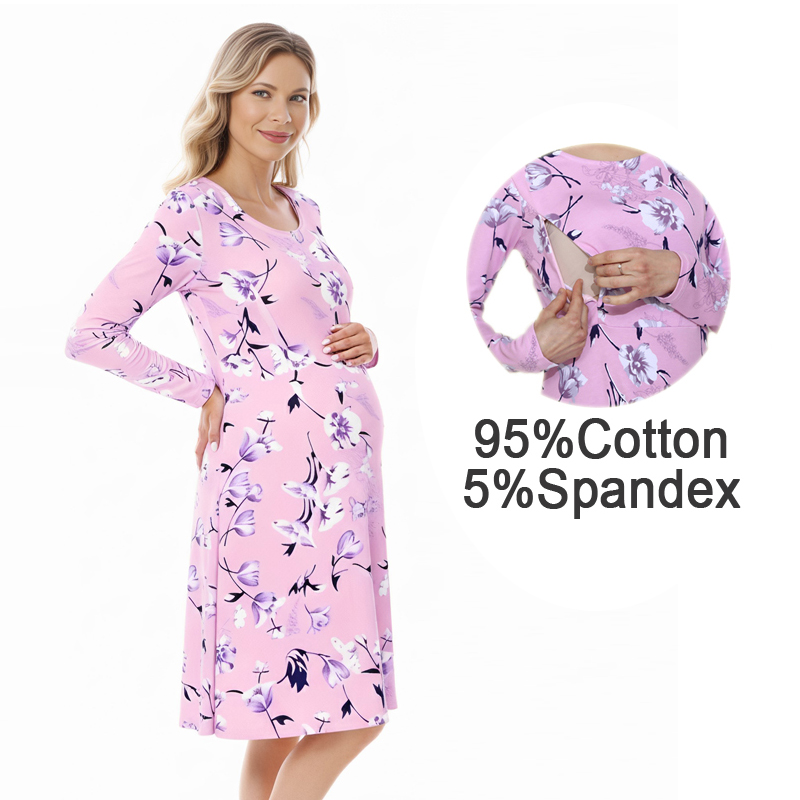 Floral Nursing Maternity Dress - Midi Skirt Floral 评论和价格