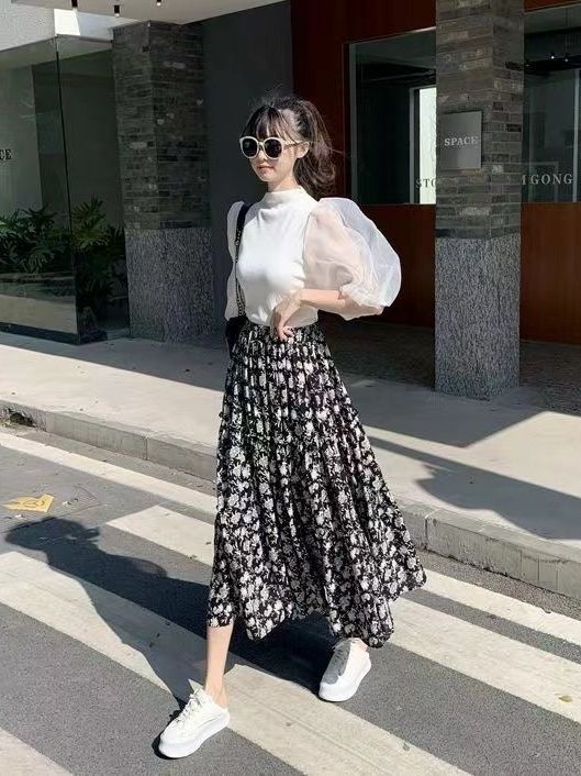 Floral Print A-Line Midi Skirt - Midi Skirt Floral 评论和价格