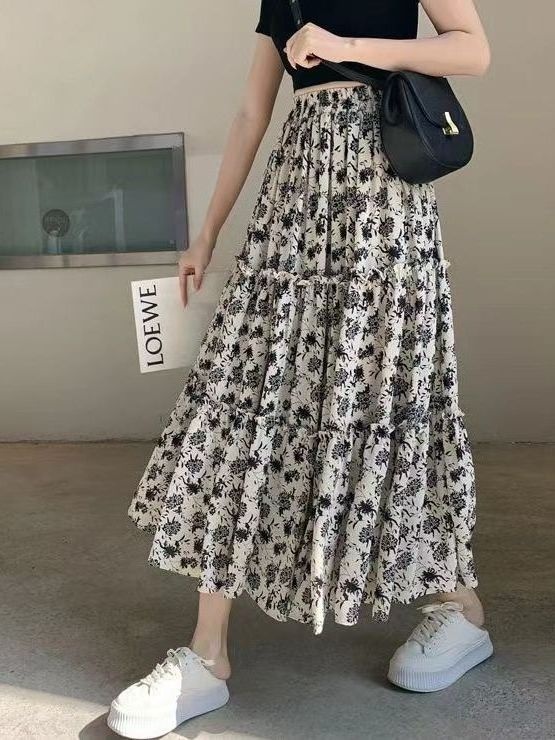 Floral Print A-Line Midi Skirt - Midi Skirt Floral 评论和价格
